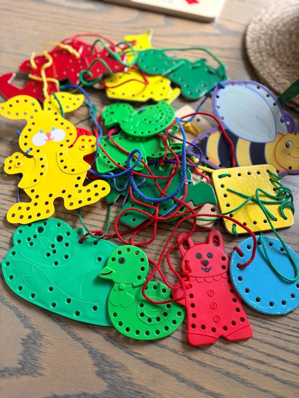 Mixed Lot Plastic Cardboard Lacing Cards Threading Plates Toy Set